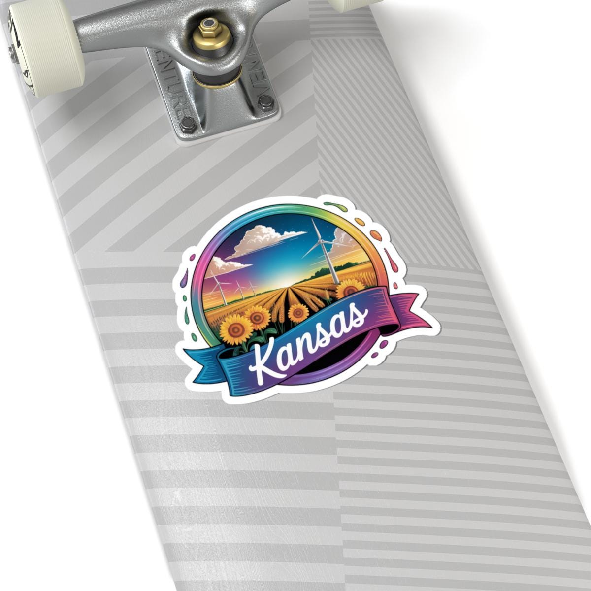 ColorFlow | Kansas Sunflower Prairie Windmill Vinyl Sticker | Midwest Farm Sunset Travel Art Decal