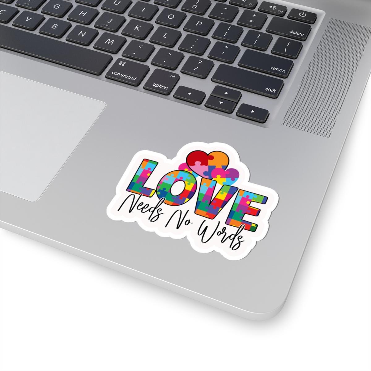 ColorFlow | Love Needs No Words Vinyl Sticker | Puzzle Heart Autism Acceptance Message Design