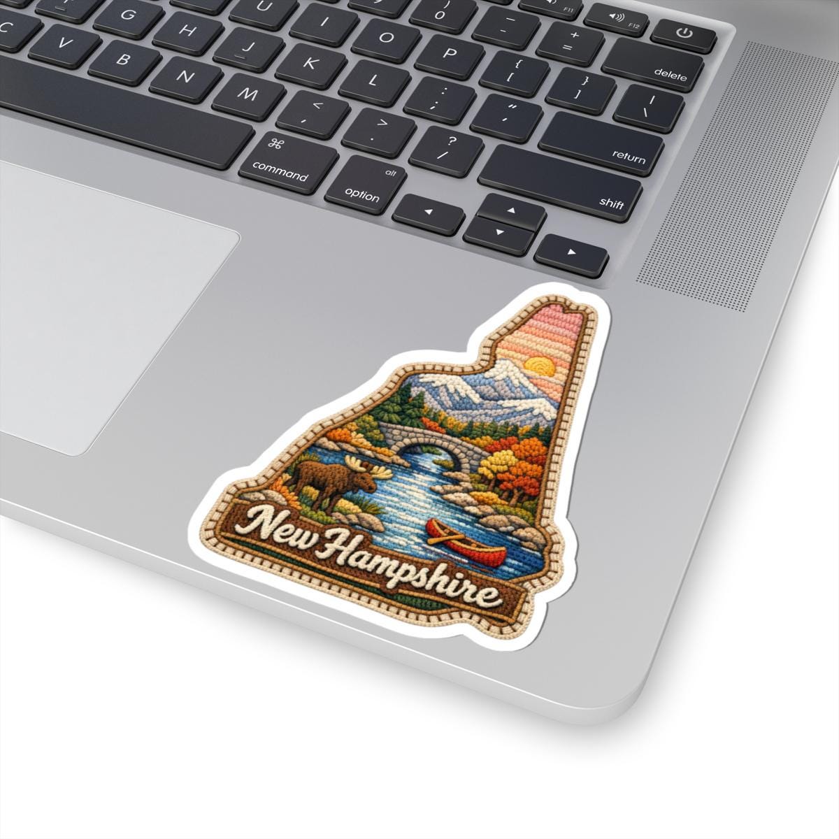 New Hampshire Mountain Passage Vinyl Sticker | Moose, Bridge, Autumn Landscape Art