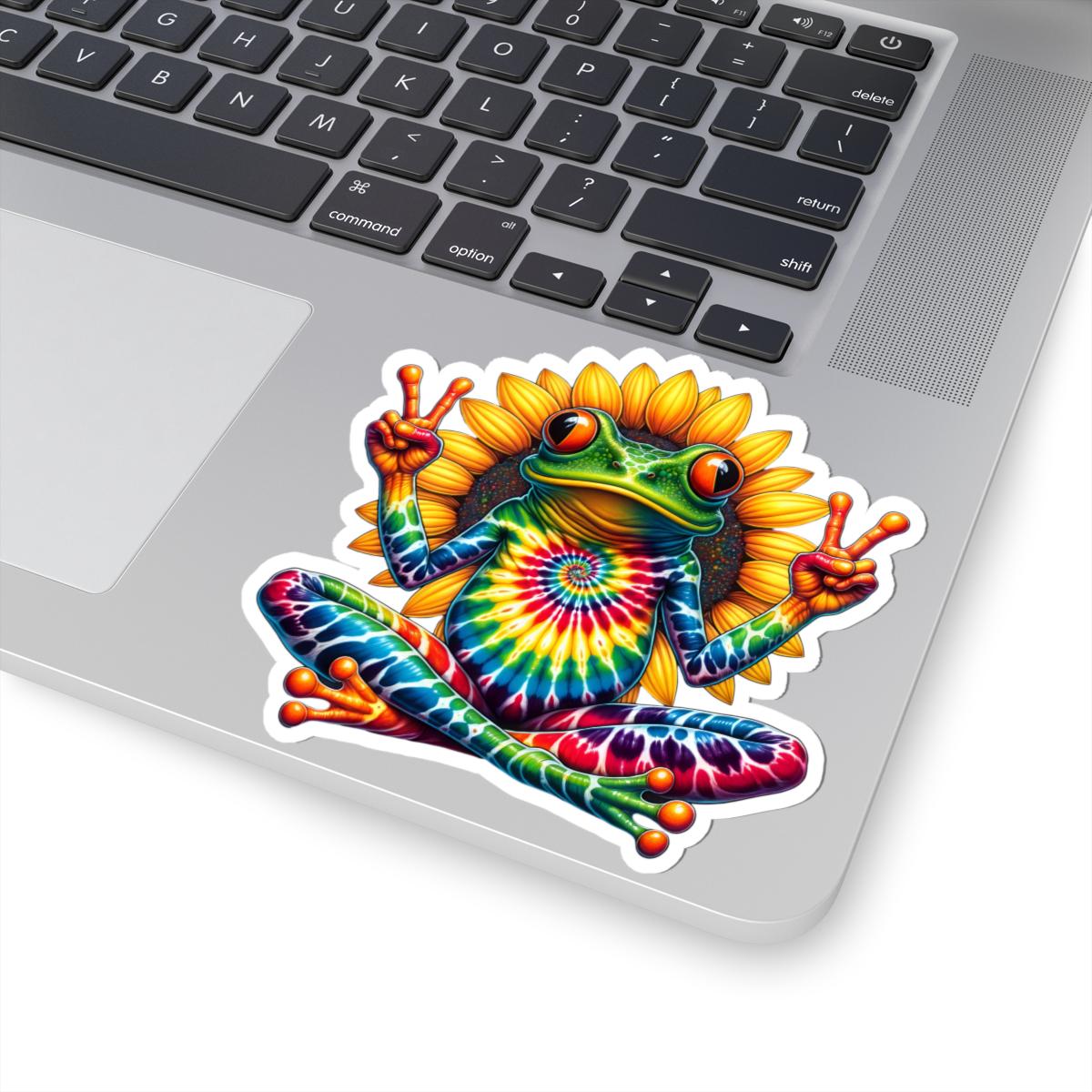 ColorFlow | Tie Dye Peace Frog Vinyl Sticker for Water Bottles Laptops Cars | Hippie Sunflower Art Waterproof Decal