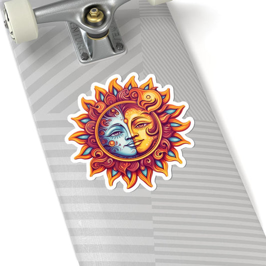 ColorFlow | Sun and Moon Face Vinyl Sticker | Waterproof Celestial Art Decal for Laptops Water Bottles Journals Decor