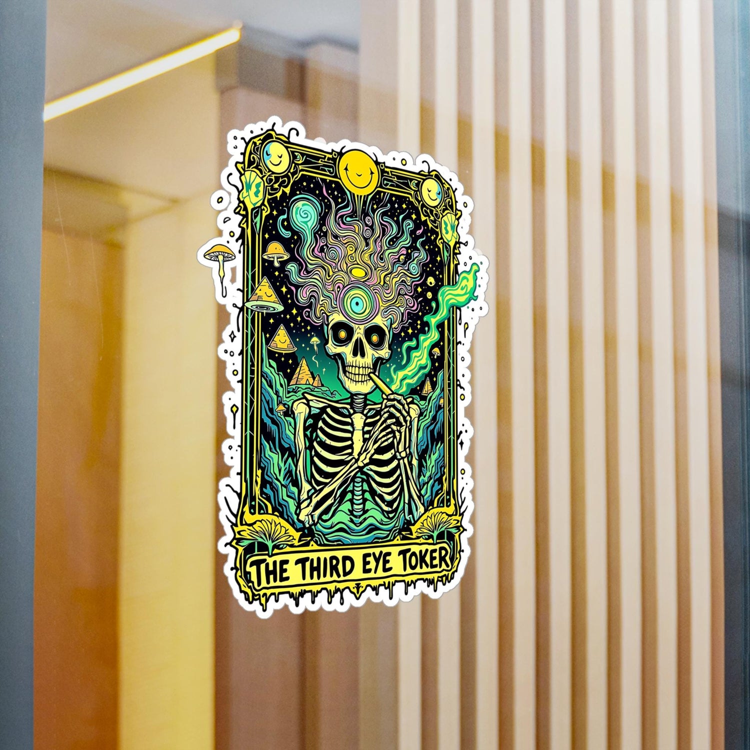 ColorFlow | Third Eye Toker Skeleton Vinyl Sticker | Psychedelic Art Waterproof Decal | Glossy Matte Holographic | 6 Sizes