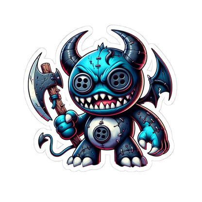 ColorFlow | Blue Demon Plushie Monster Vinyl Sticker | Button Eye Art Decal | Unique Collectible | Cute Spooky Gift Idea