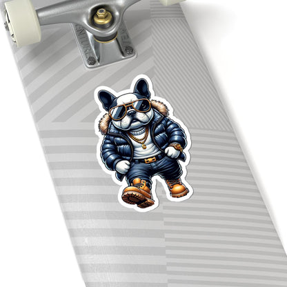 ColorFlow French Bulldog Sticker | Streetwear Dog Art with Sunglasses, Chains, Jacket