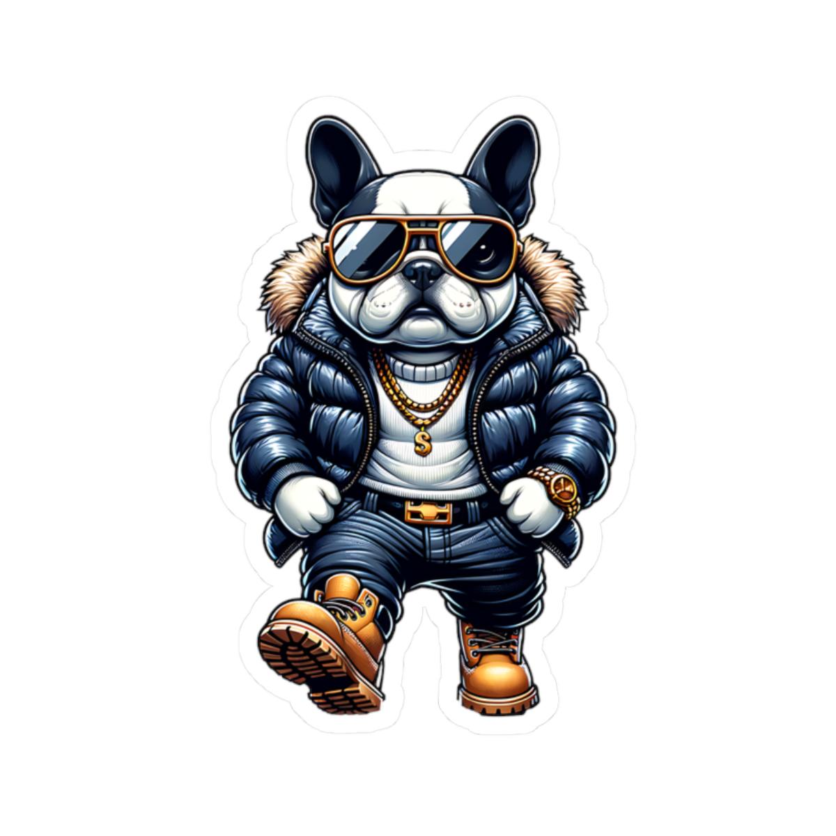 ColorFlow French Bulldog Sticker | Streetwear Dog Art with Sunglasses, Chains, Jacket