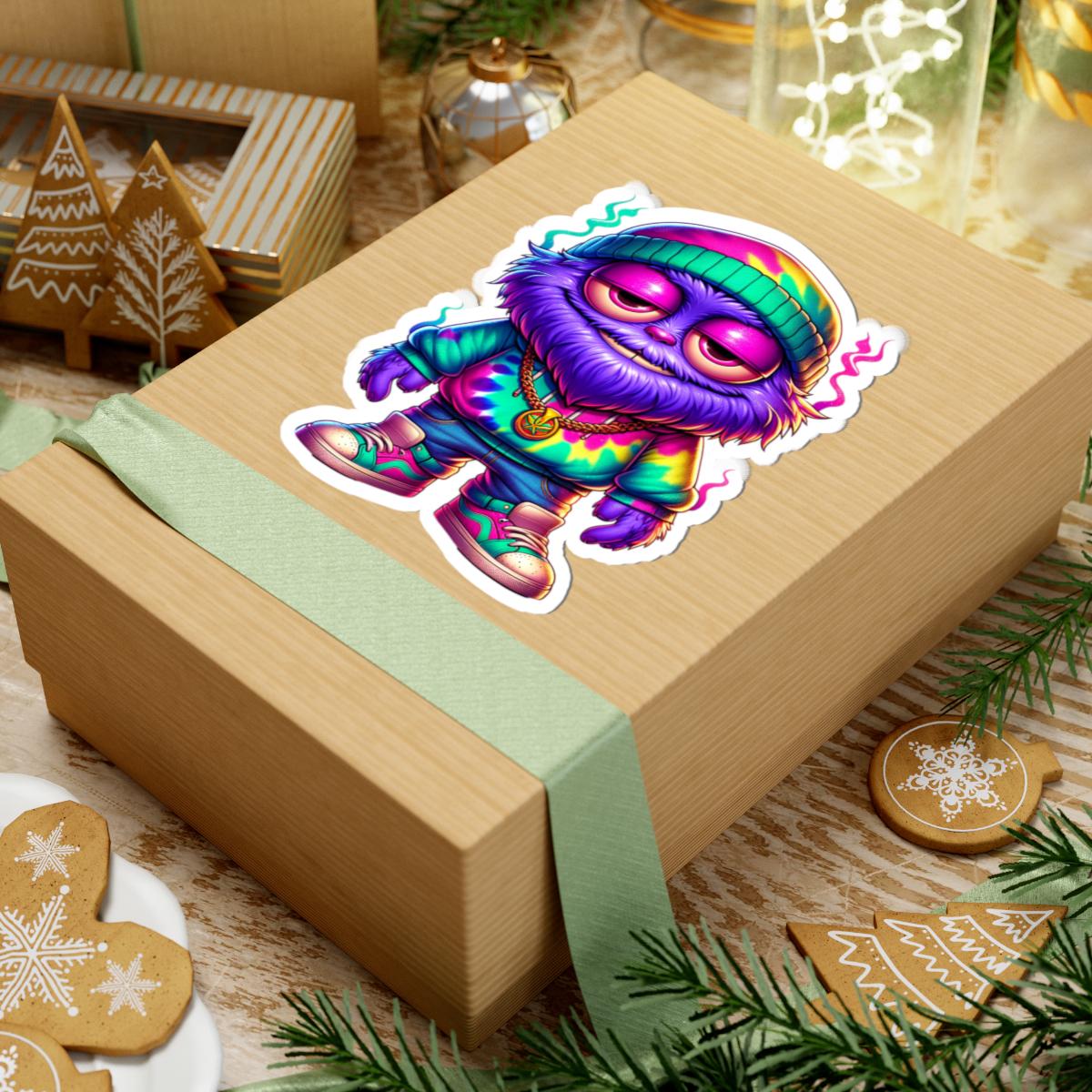 ColorFlow | Tie Dye Hoodie Furry Monster Sticker | Waterproof Vinyl Decal For Chill Vibes Retro Streetwear Art Lovers