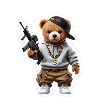 ColorFlow | Gangsta Teddy Bear Kiss Cut Sticker | Urban Hood Bear with Bling & Hoodie | Funny Hip Hop Sticker Art
