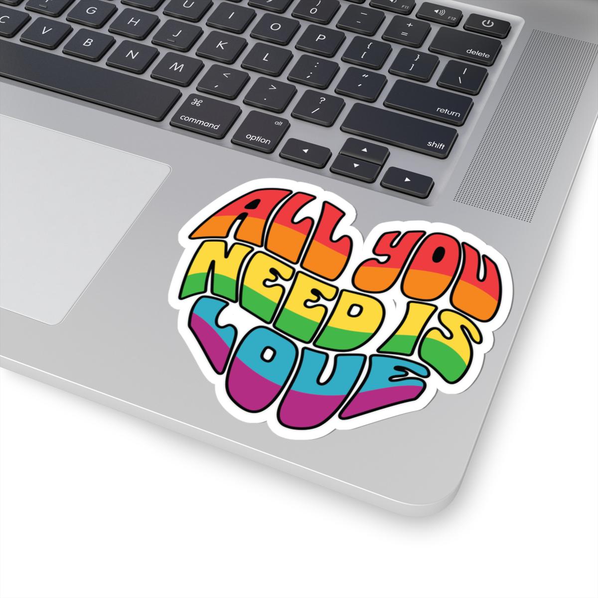 Retro Rainbow LGBTQ Vinyl Sticker | All You Need Is Love Pride Decor (Glossy)