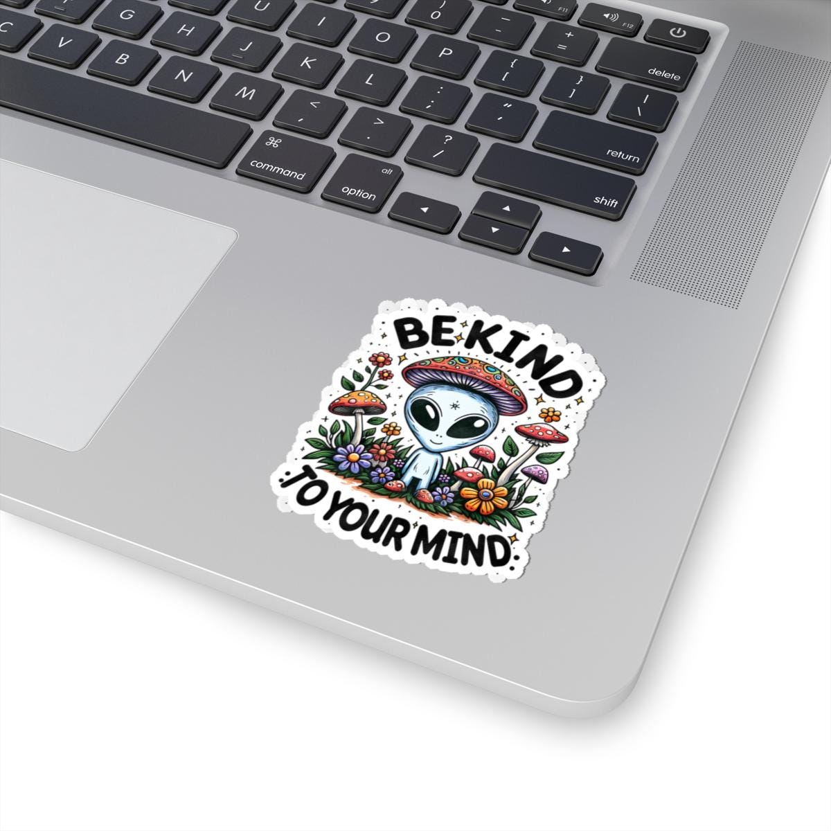 ColorFlow | Be Kind To Your Mind Sticker | Cute Alien Mushroom Hippie Vinyl Waterproof Decal | Psychedelic Boho Mental Health Art