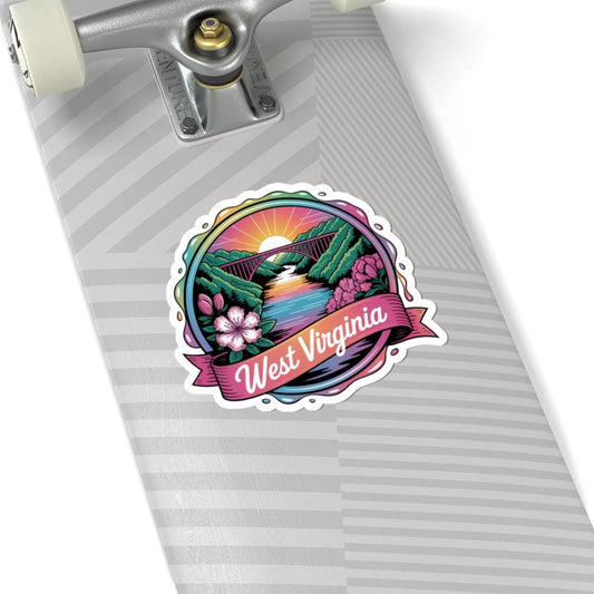 ColorFlow | West Virginia Mountain Bridge Sunset Vinyl Sticker | Appalachian Scenic Travel Art Decal