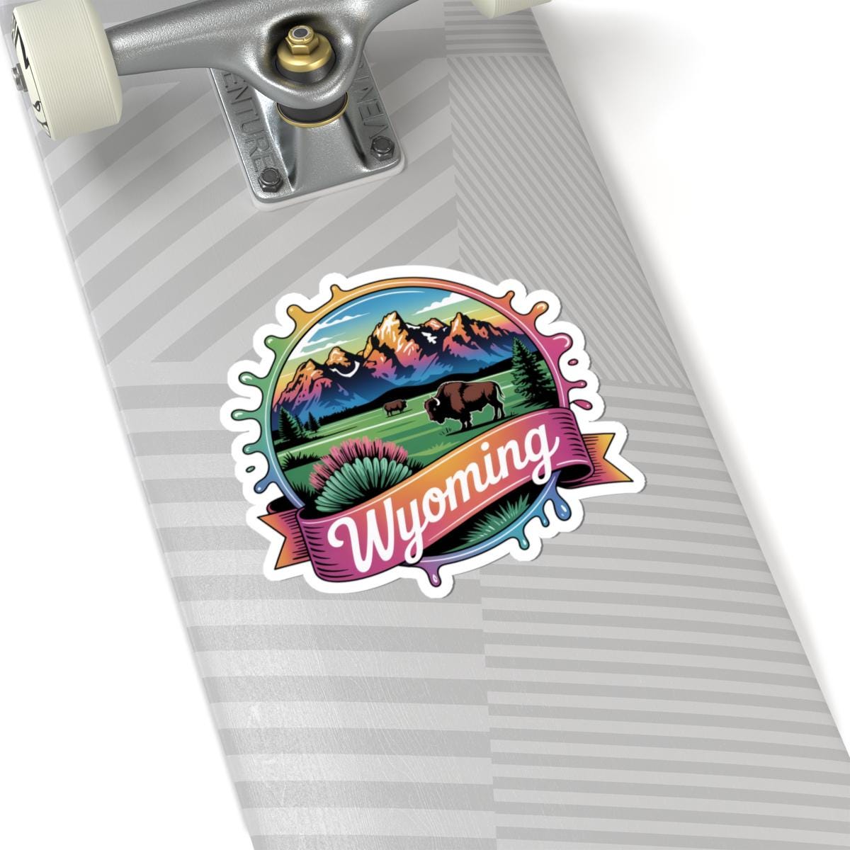 ColorFlow | Wyoming Grand Teton Bison Landscape Vinyl Sticker | Western Mountain Scenic Art Decal