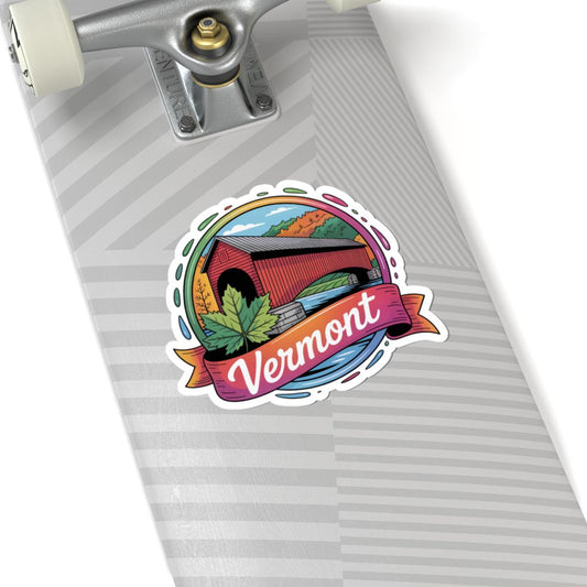 ColorFlow | Vermont Covered Bridge Autumn Foliage Vinyl Sticker | New England Scenic Travel Art Decal