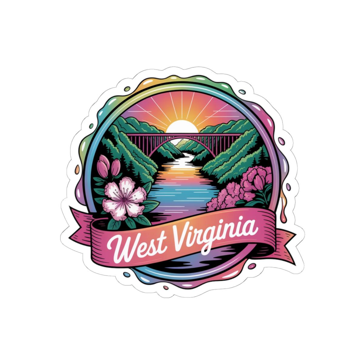 ColorFlow | West Virginia Mountain Bridge Sunset Vinyl Sticker | Appalachian Scenic Travel Art Decal