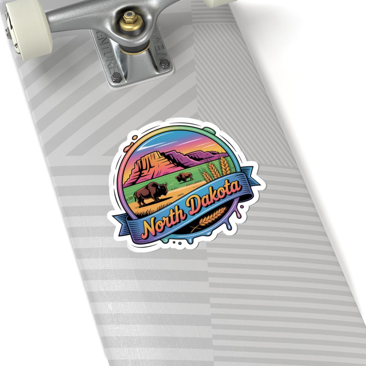 ColorFlow | North Dakota Badlands Bison Prairie Vinyl Sticker | Great Plains Scenic Travel Art Decal