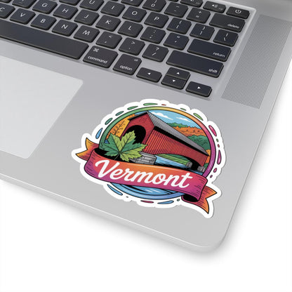ColorFlow | Vermont Covered Bridge Autumn Foliage Vinyl Sticker | New England Scenic Travel Art Decal