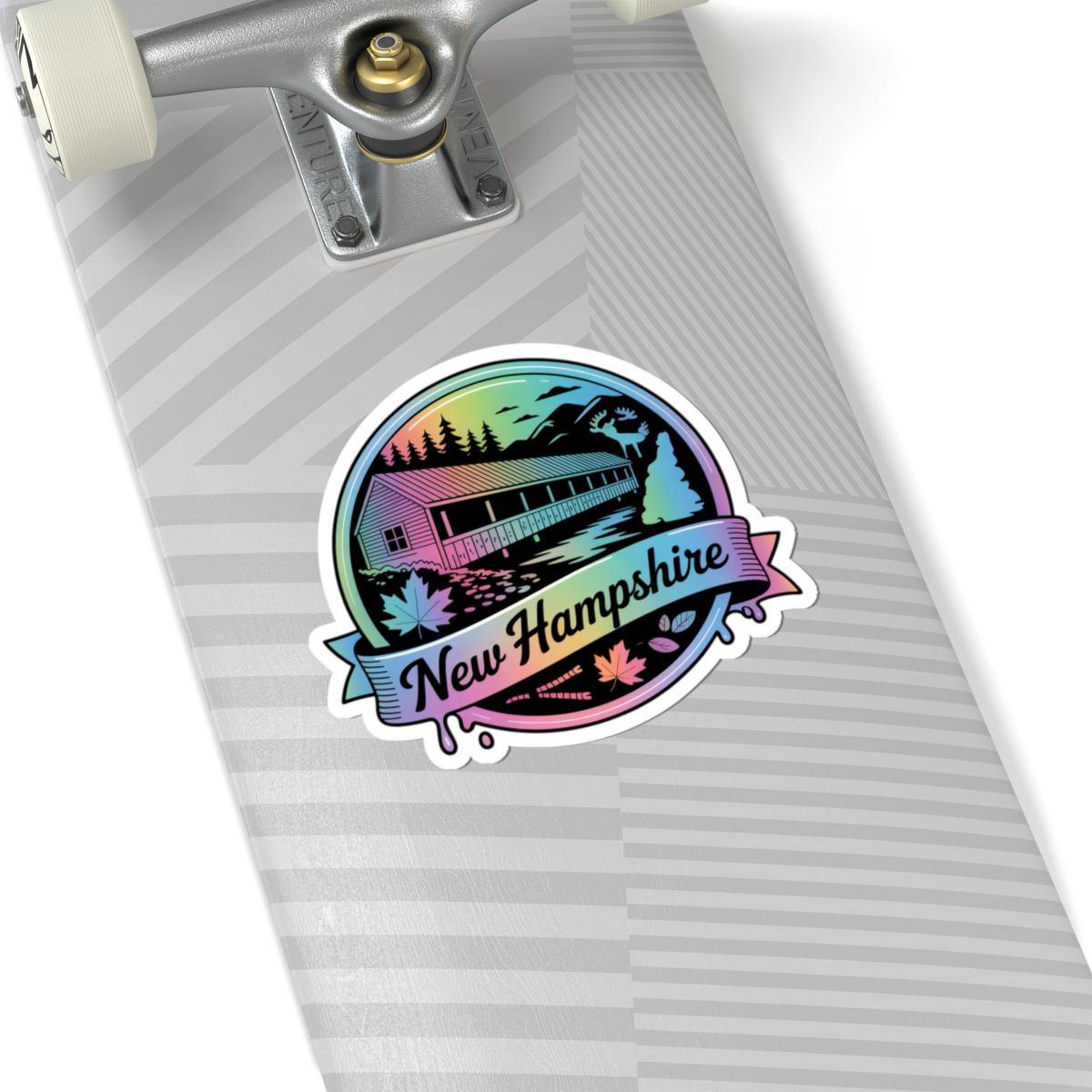 ColorFlow | New Hampshire Covered Bridge Mountain Vinyl Sticker | Autumn Scenic Travel Art Decal