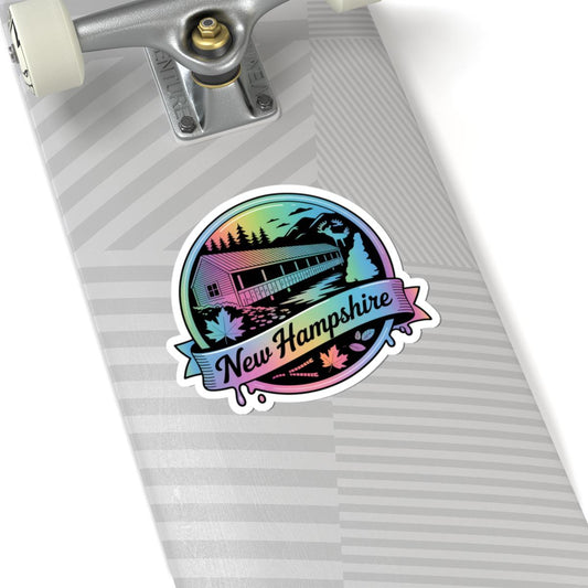 ColorFlow | New Hampshire Covered Bridge Mountain Vinyl Sticker | Autumn Scenic Travel Art Decal