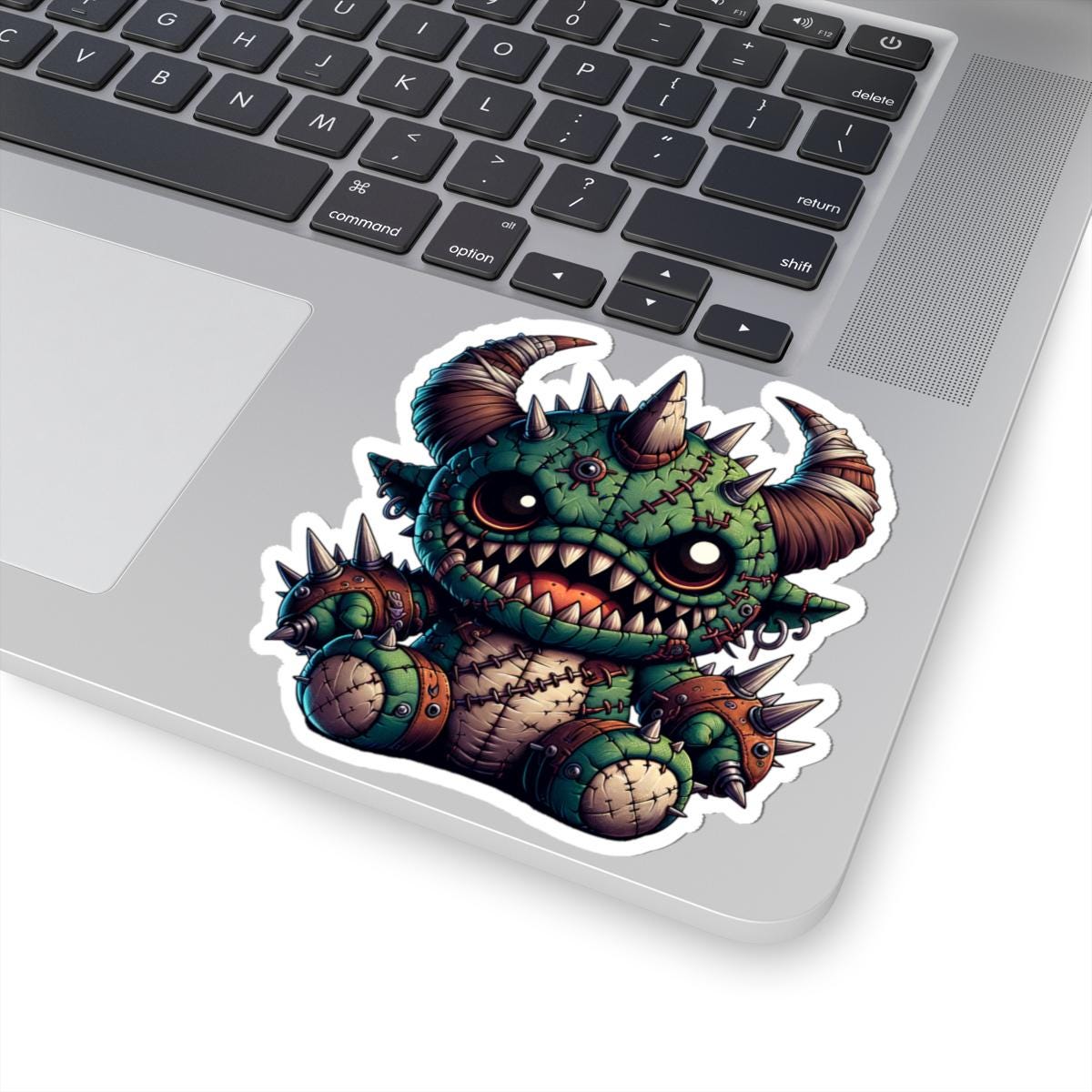 ColorFlow | Spiked Green Stitched Plushie Monster Vinyl Sticker | Cute Art Decal | Fantasy Collectible | Unique Gift