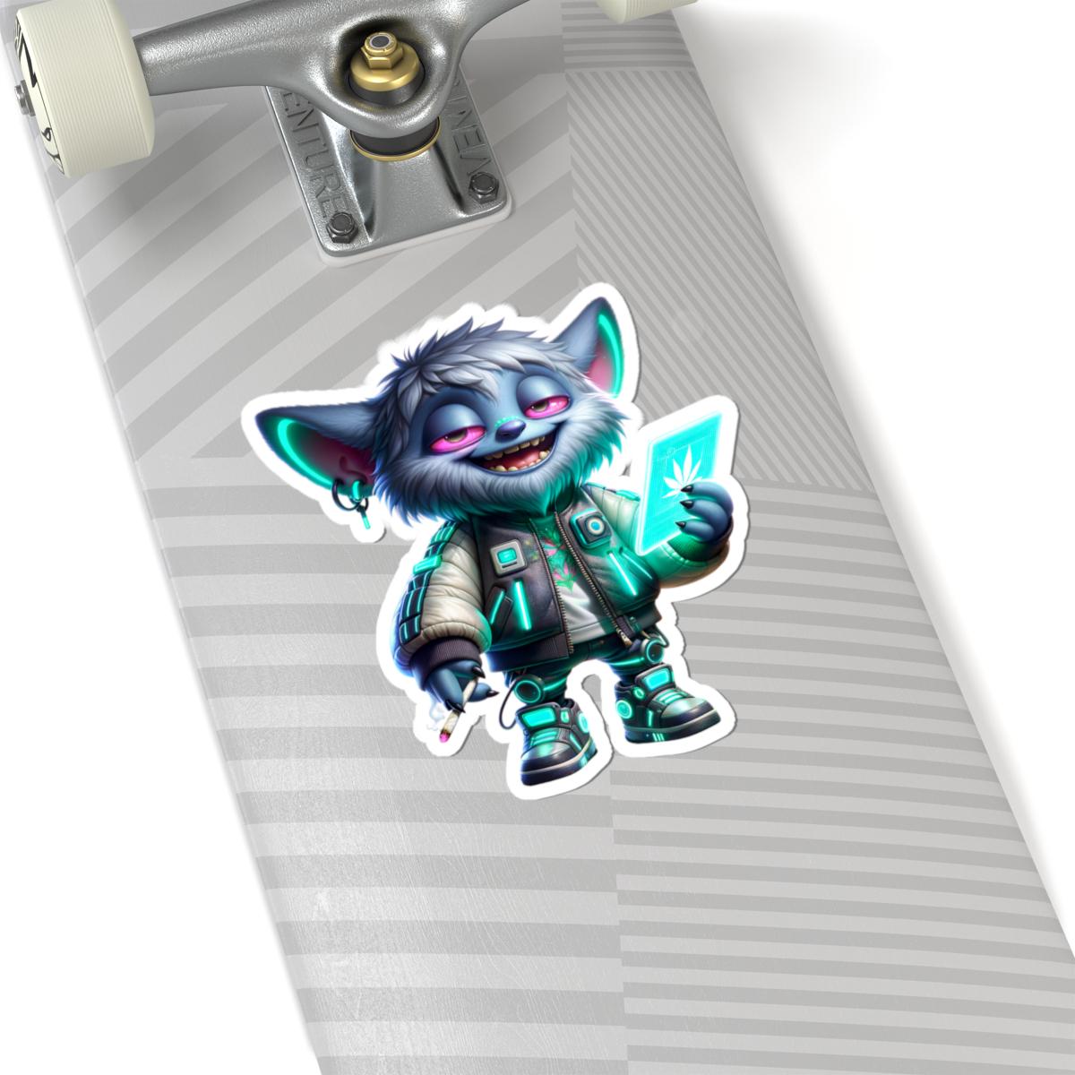 ColorFlow | Futuristic Neon Tech Monster Kiss Cut Sticker Cyber Glow Character Art for Laptops Water Bottles Journals and More