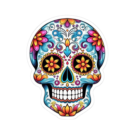 ColorFlow | Day of the Dead Sugar Skull Sticker with Floral Eyes | Waterproof Calavera Vinyl Art | Colorful Boho Skull Decoration