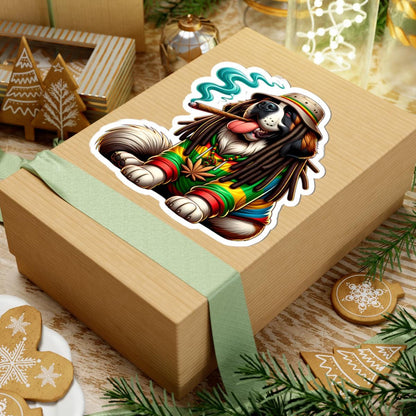 ColorFlow | Rasta Saint Bernard Blunt Glossy Vinyl Sticker | Kiss Cut or Die Cut | Waterproof Weed Dog Cannabis Reggae Decal