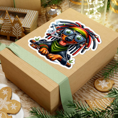 ColorFlow | Rasta Dachshund Weed Dog Glossy Vinyl Sticker | Kiss Cut or Die Cut | Waterproof Cannabis Reggae Decal for Cars Laptops