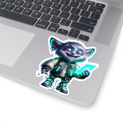 ColorFlow | Futuristic Neon Tech Monster Kiss Cut Sticker Cyber Glow Character Art for Laptops Water Bottles Journals and More
