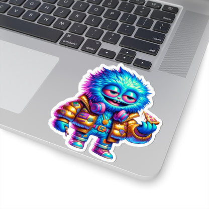 ColorFlow | Pizza Party Blue Monster Kiss Cut Sticker Neon Streetwear Character Art for Laptops Water Bottles and More