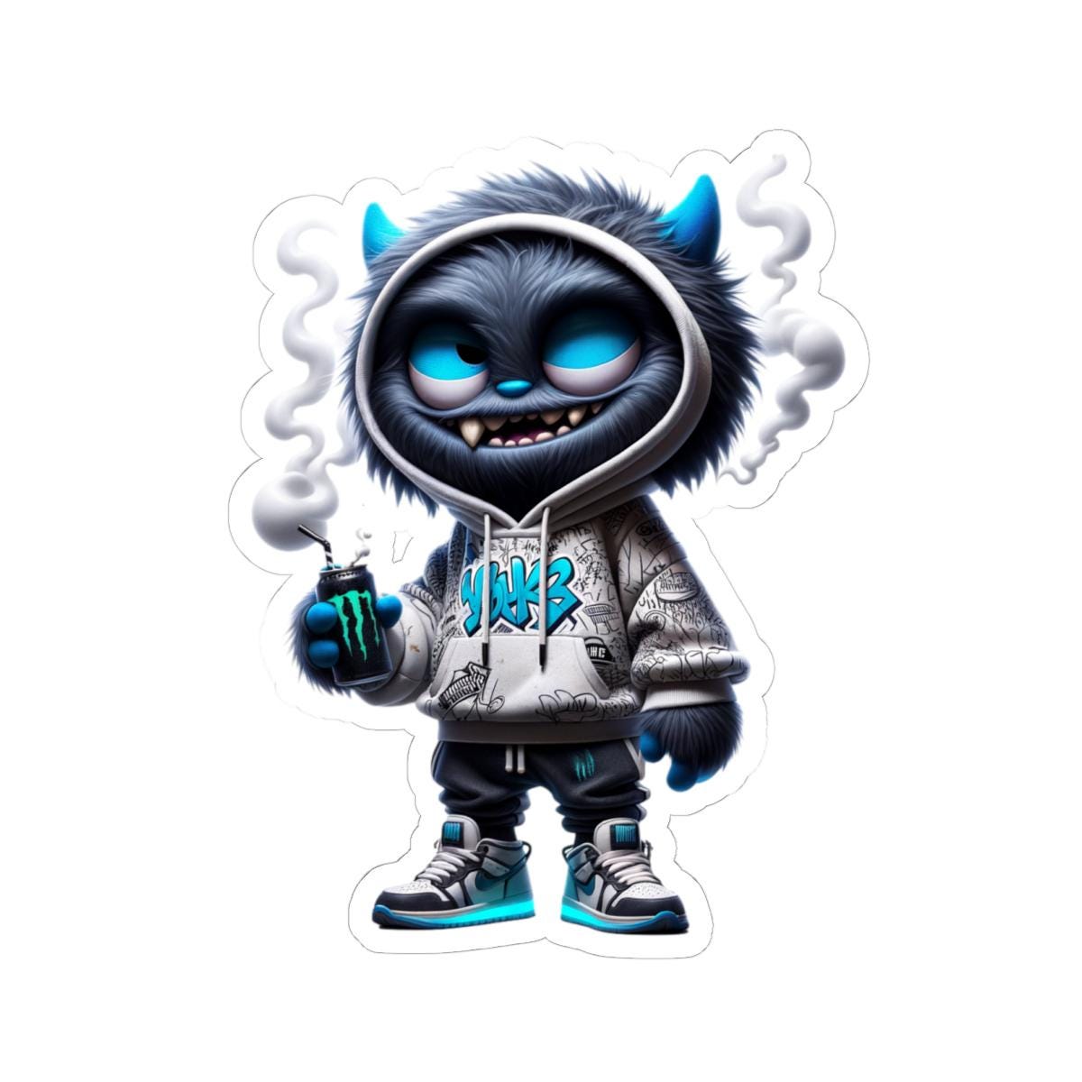 ColorFlow | Street Hoodie Blue Monster Kiss Cut Sticker Urban Graffiti Character Art for Laptops Water Bottles Journals and More
