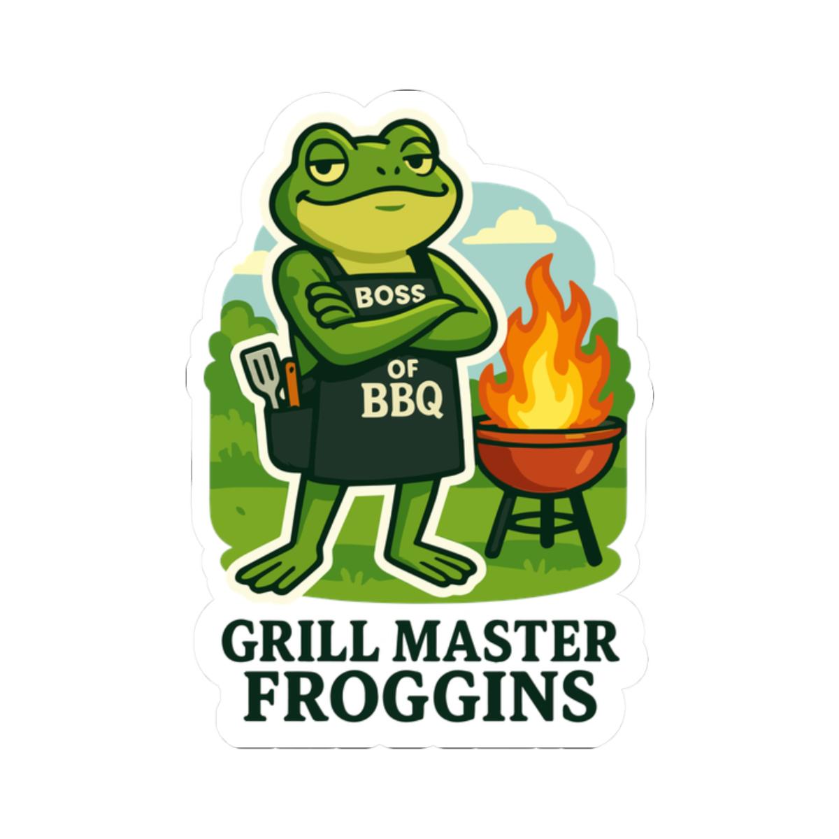 ColorFlow | Grill Master Froggins Funny Frog BBQ Sticker | Waterproof Grill Boss Vinyl Decal for Outdoor Party Lovers