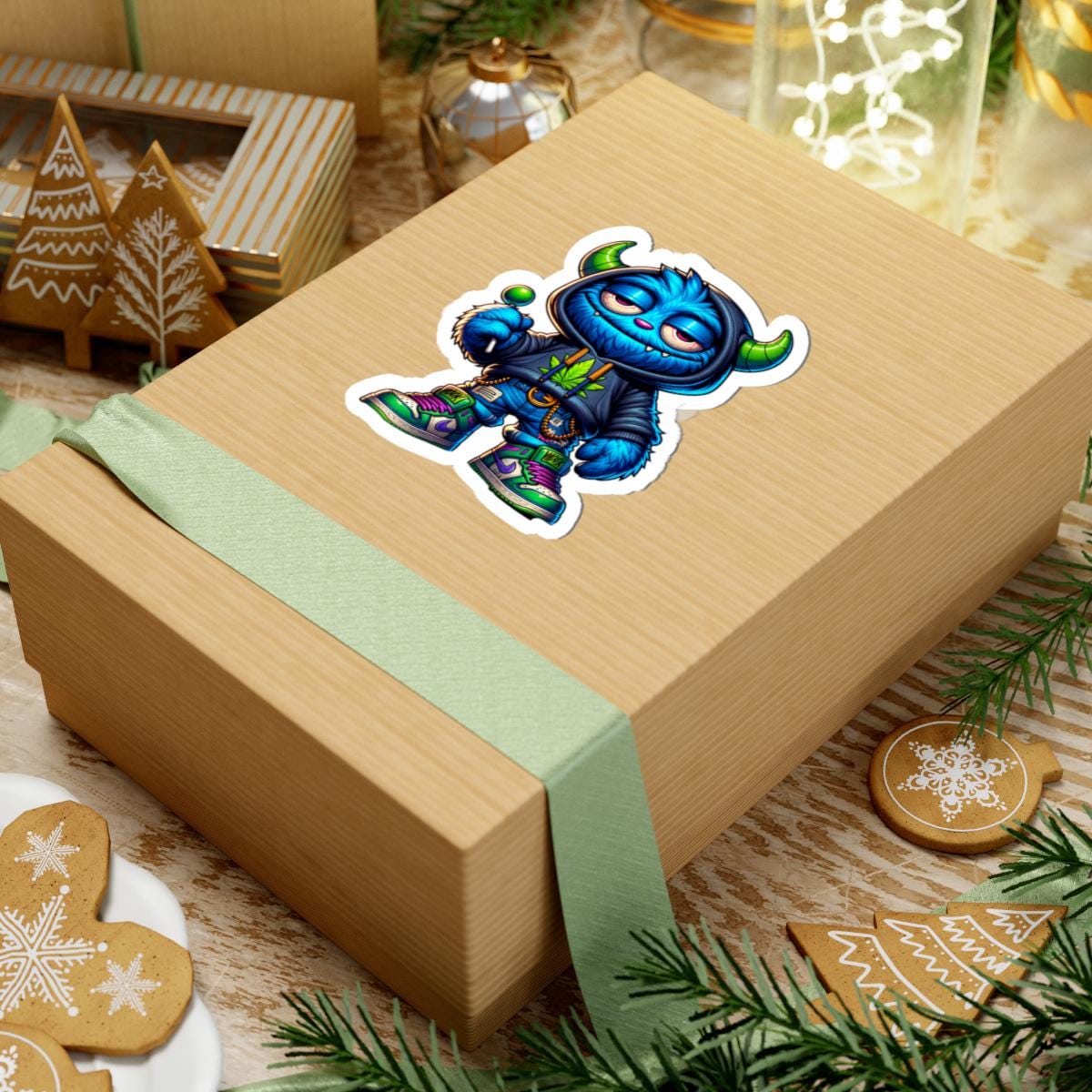 ColorFlow | Lollipop Hoodie Horned Blue Monster Kiss Cut Sticker Streetwear Character Art for Laptops Water Bottles and More