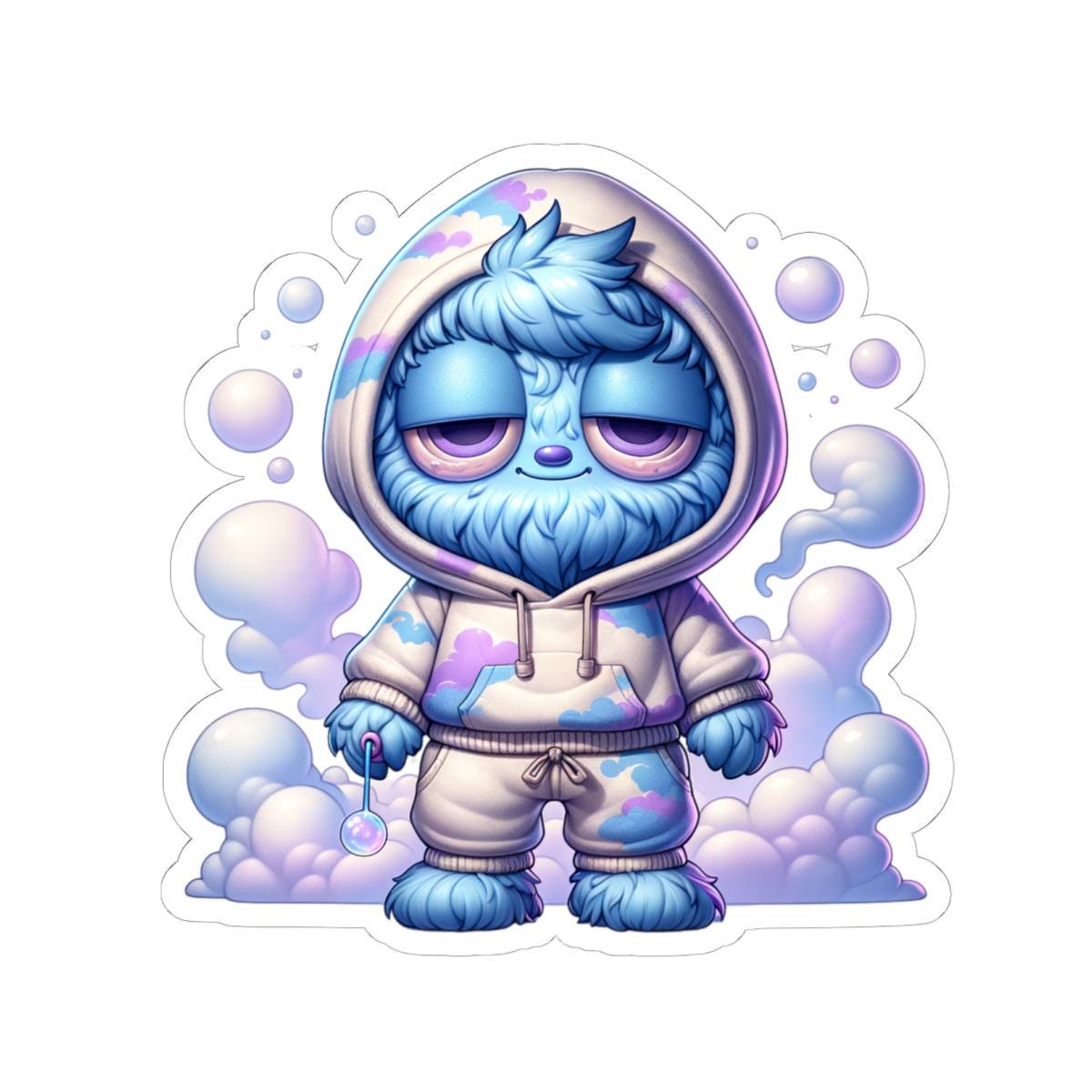 Blue Cloud Monster Hoodie Sticker | Pastel Character Art, Laptop Decal