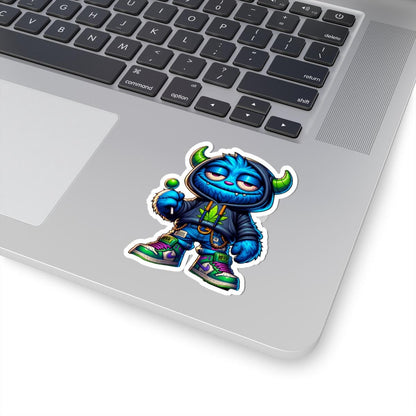 ColorFlow | Lollipop Hoodie Horned Blue Monster Kiss Cut Sticker Streetwear Character Art for Laptops Water Bottles and More