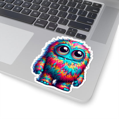 Fuzzy Rainbow Monster Sticker | Big Eyes Character Art (Kiss Cut)