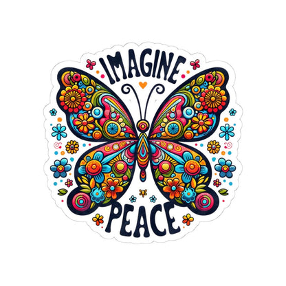 ColorFlow | Imagine Peace Colorful Butterfly Floral Retro Boho Art Vinyl Sticker