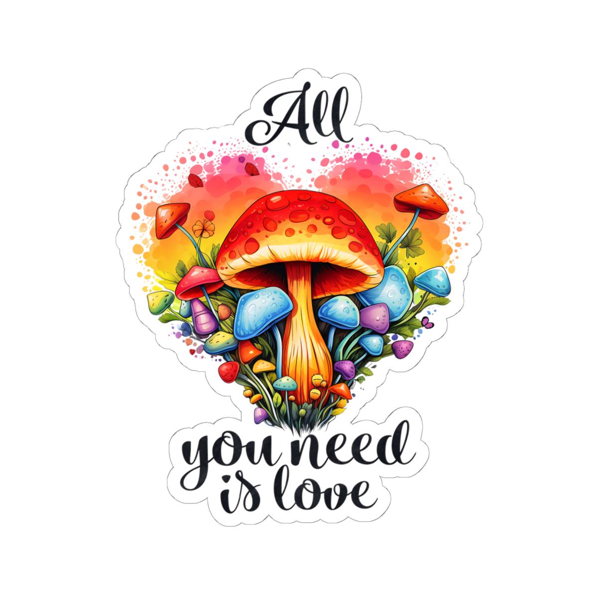 ColorFlow | All You Need Is Love Psychedelic Mushroom Heart Retro Hippie Floral Art Vinyl Sticker