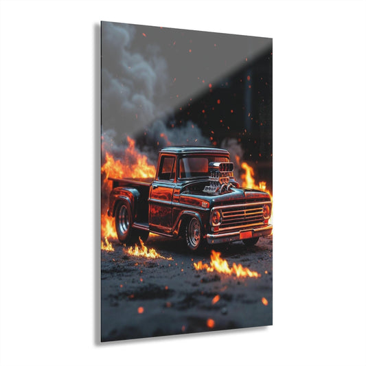 ColorFlow | Flame Hot Rod Truck Metal Wall Art | Classic Pickup Artwork | Muscle Truck Decor | Automotive Metal Art Print | Garage Decor