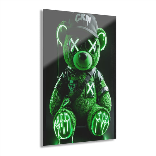 ColorFlow | Neon Green Teddy Bear Metal Art Print | Street Style Bear Artwork | Urban Decor
