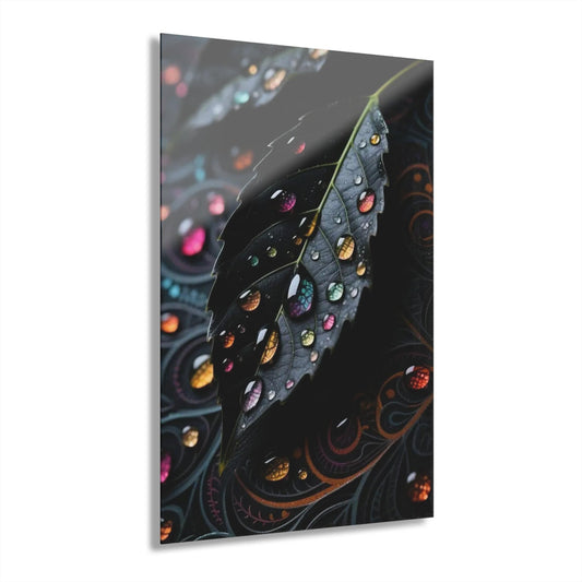 ColorFlow | Jewel Drop Leaf Metal Art Print | Dark Nature Artwork | Abstract Botanical Decor | Modern Home Decor | Aesthetic Decor