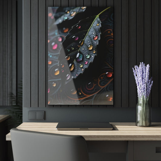 ColorFlow | Jewel Drop Leaf Metal Art Print | Dark Nature Artwork | Abstract Botanical Decor | Modern Home Decor | Aesthetic Decor