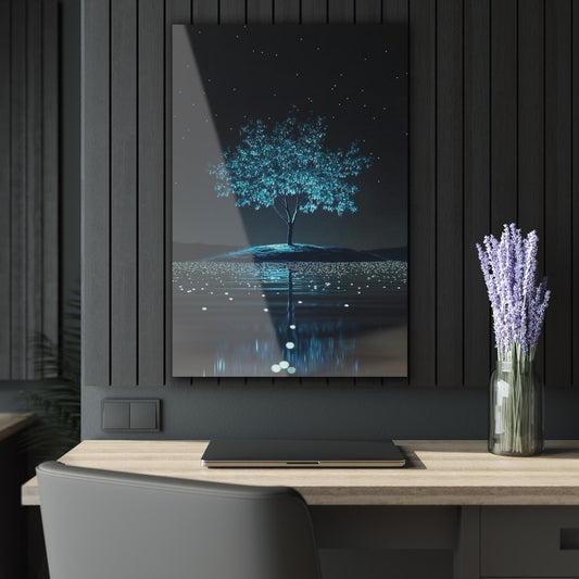 ColorFlow | Glowing Tree Night Metal Art Print | Fantasy Landscape Artwork | Dreamy Nature Decor | Calm Room Decor | Zen Decor