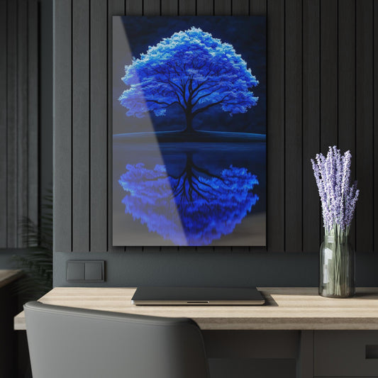 ColorFlow | Blue Reflection Tree Metal Art Print | Fantasy Nature Artwork | Calm Landscape Decor | Zen Room Decor | Dreamy Decor