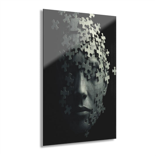 ColorFlow | Puzzle Face Mind Metal Art Print | Abstract Psychology Artwork | Dark Concept Decor | Modern Thought Decor | Surreal Art
