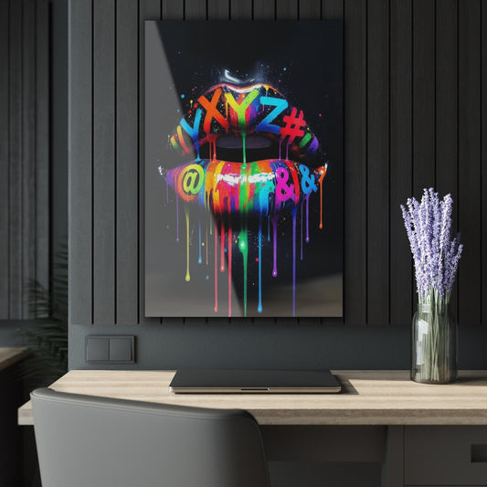 ColorFlow | Graffiti Lips Metal Art Print | Street Pop Artwork | Urban Style Decor | Color Drip Art | Modern Room Decor