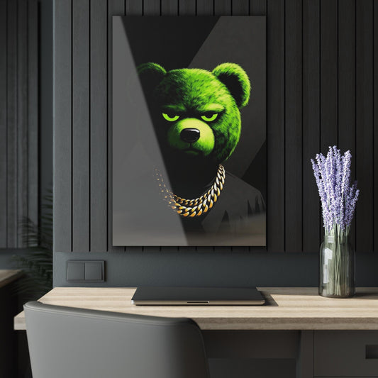 ColorFlow | Neon Green Bear Metal Art Print | Urban Animal Artwork | Street Style Decor | Hype Room Decor | Modern Pop Art