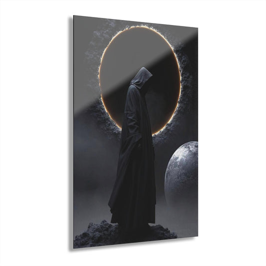ColorFlow | Eclipse Hooded Figure Metal Art Print | Dark Fantasy Artwork | Space Gothic Decor | Cosmic Decor | Sci Fi Decor