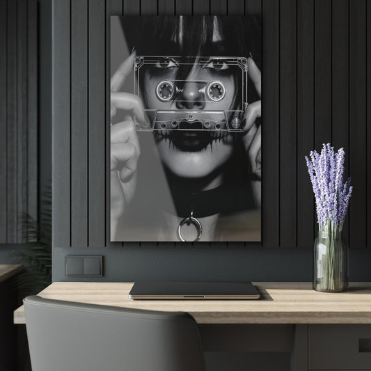 ColorFlow | Cassette Face Portrait Metal Art Print | Retro Music Artwork | Black White Decor | Alt Aesthetic Decor | Modern Art