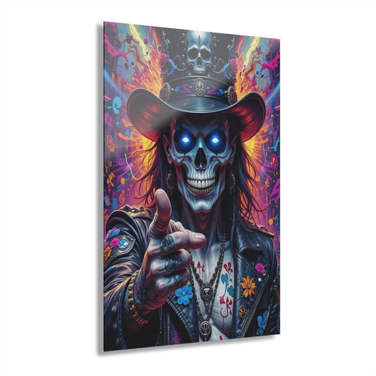 ColorFlow | Rock Skull Cowboy Metal Art Print | Neon Gothic Artwork | Biker Decor | Dark Rock Decor | Skull Art