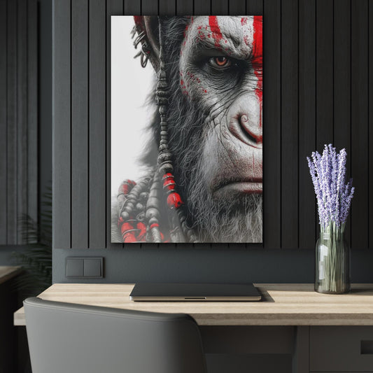 ColorFlow | Tribal Monkey Warrior Metal Art Print | Dark Animal Artwork | Warrior Decor | Mythic Decor | Primal Art