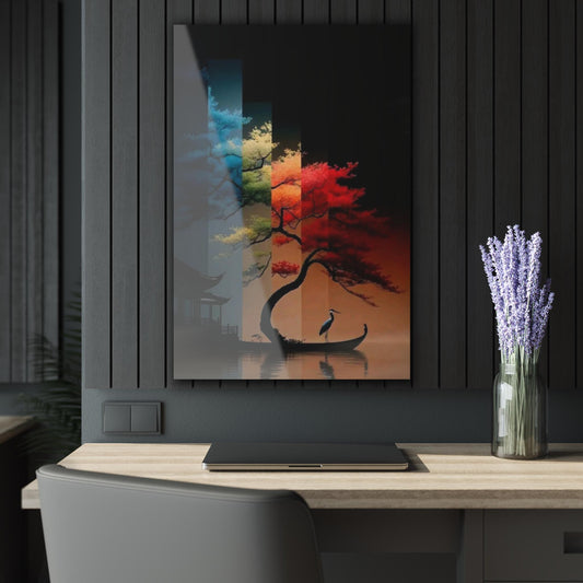 ColorFlow | Japanese Tree Panels Metal Art Print | Zen Landscape Artwork | Asian Decor | Calm Room Decor | Nature Art